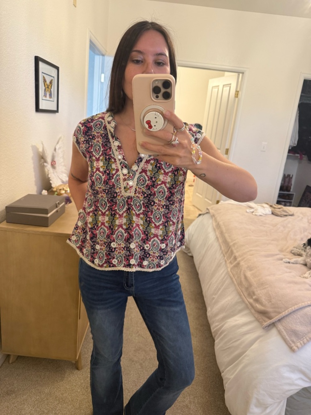 RAGA Multicolor Floral Cap Sleeve V-Neck Top size small